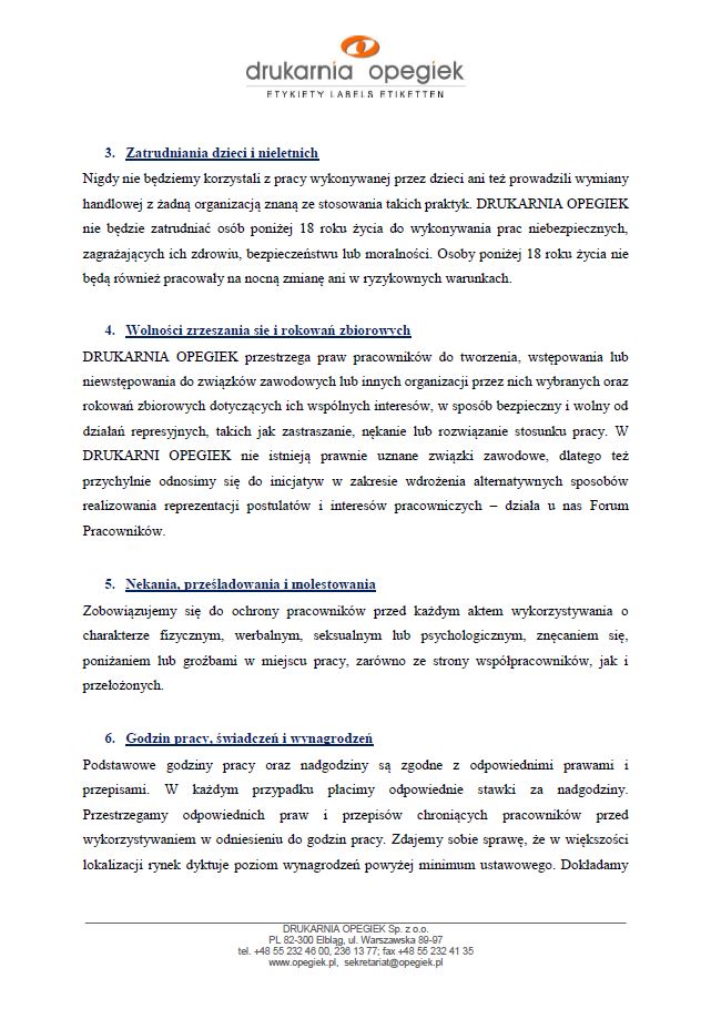 Polityka praw człowieka DRUKARNI OPEGIEK Sp. z o.o część 2