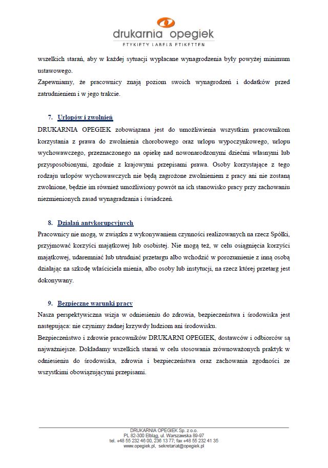 Polityka praw człowieka DRUKARNI OPEGIEK Sp. z o.o część 3